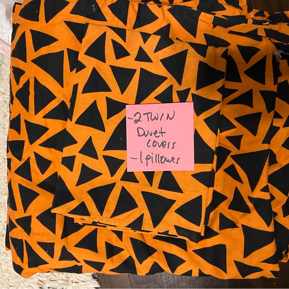 Orange and Black Geometric twin Duvet Covers and pillowcase bundle